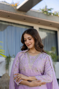 Purple Vichitra Embroidered Kurta Set