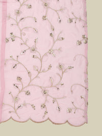 Pink Embroidered Vichitra Silk Flared Kurta Set