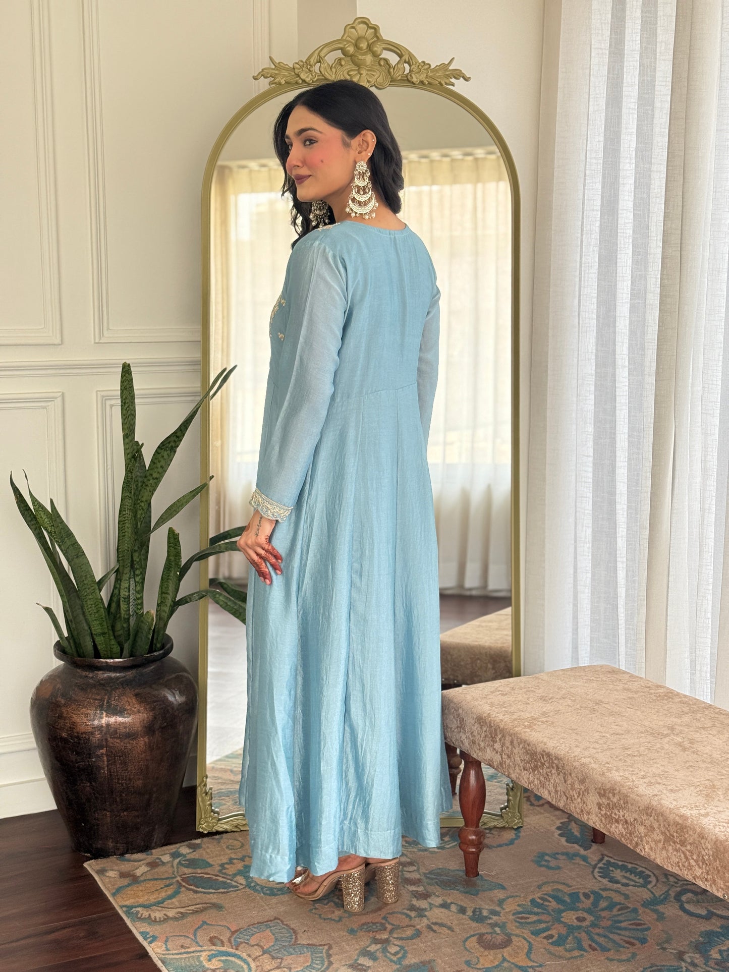 Grey Embroidered Vichitra Silk Sharara Suit Set