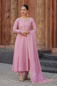 Pink Embroidered Vichitra Silk Sharara Suit Set
