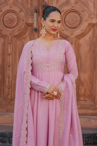Pink Embroidered Vichitra Silk Sharara Suit Set