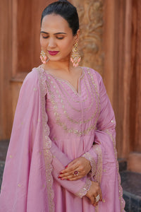 Pink Embroidered Vichitra Silk Sharara Suit Set