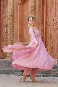 Pink Embroidered Vichitra Silk Sharara Suit Set