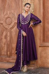 Wine Embroidered Vichitra Silk Sharara Suit Set