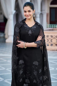 Black Georgette Embroidered Suit Set