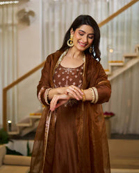 Rich Coffee Brown Vichitra Silk Embroidered Salwar Suite