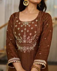 Rich Coffee Brown Vichitra Silk Embroidered Salwar Suite