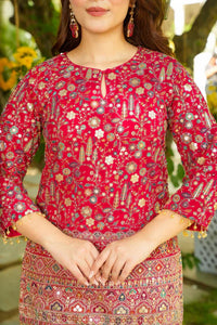 Red Embroidered Heavy Crepe Silk Kurta Pant Set