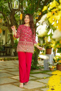 Red Embroidered Heavy Crepe Silk Kurta Pant Set