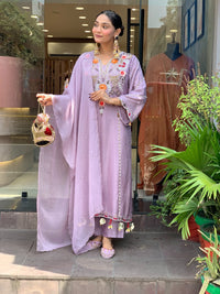 Onion Chanderi Embroidered Kurti Set