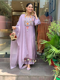 Onion Chanderi Embroidered Kurti Set