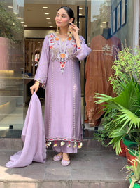 Onion Chanderi Embroidered Kurti Set