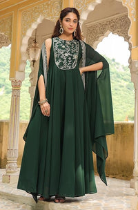 Dark Green Embroidered Georgette Anarkali Dress