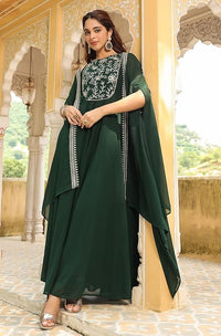 Dark Green Embroidered Georgette Anarkali Dress