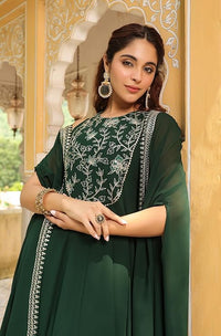 Dark Green Embroidered Georgette Anarkali Dress