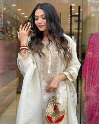 White Aura Jacquard Suit Set