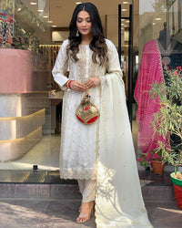 White Aura Jacquard Suit Set