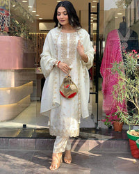 White Aura Jacquard Suit Set