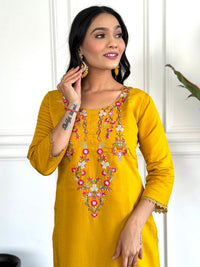 Yellow Embroidered Chinon Suit Set