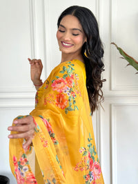 Yellow Embroidered Chinon Suit Set