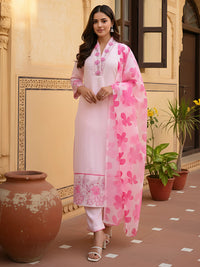Pink Chanderi Embroidered Kurta Set