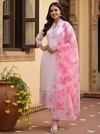 Pink Chanderi Embroidered Kurta Set