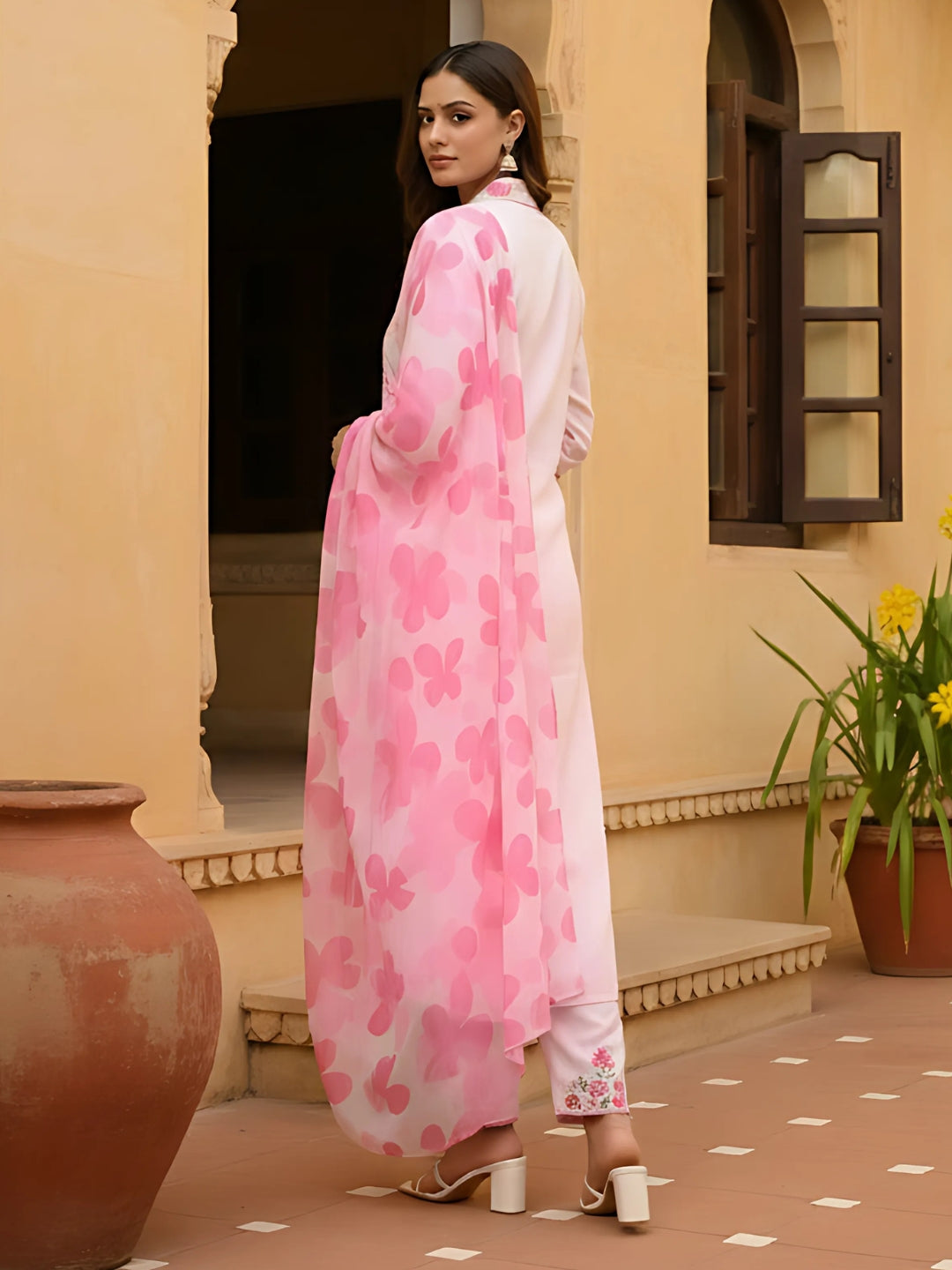 Pink Chanderi Embroidered Kurta Set