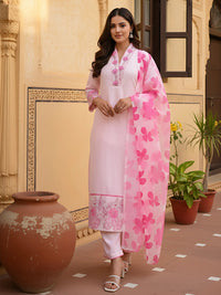 Pink Chanderi Embroidered Kurta Set