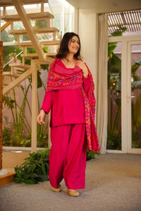 Pink Rani Silk Crepe Gharara Set