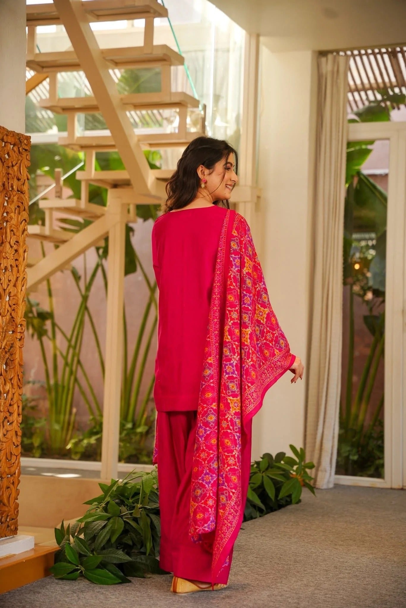 Pink Rani Silk Crepe Gharara Set