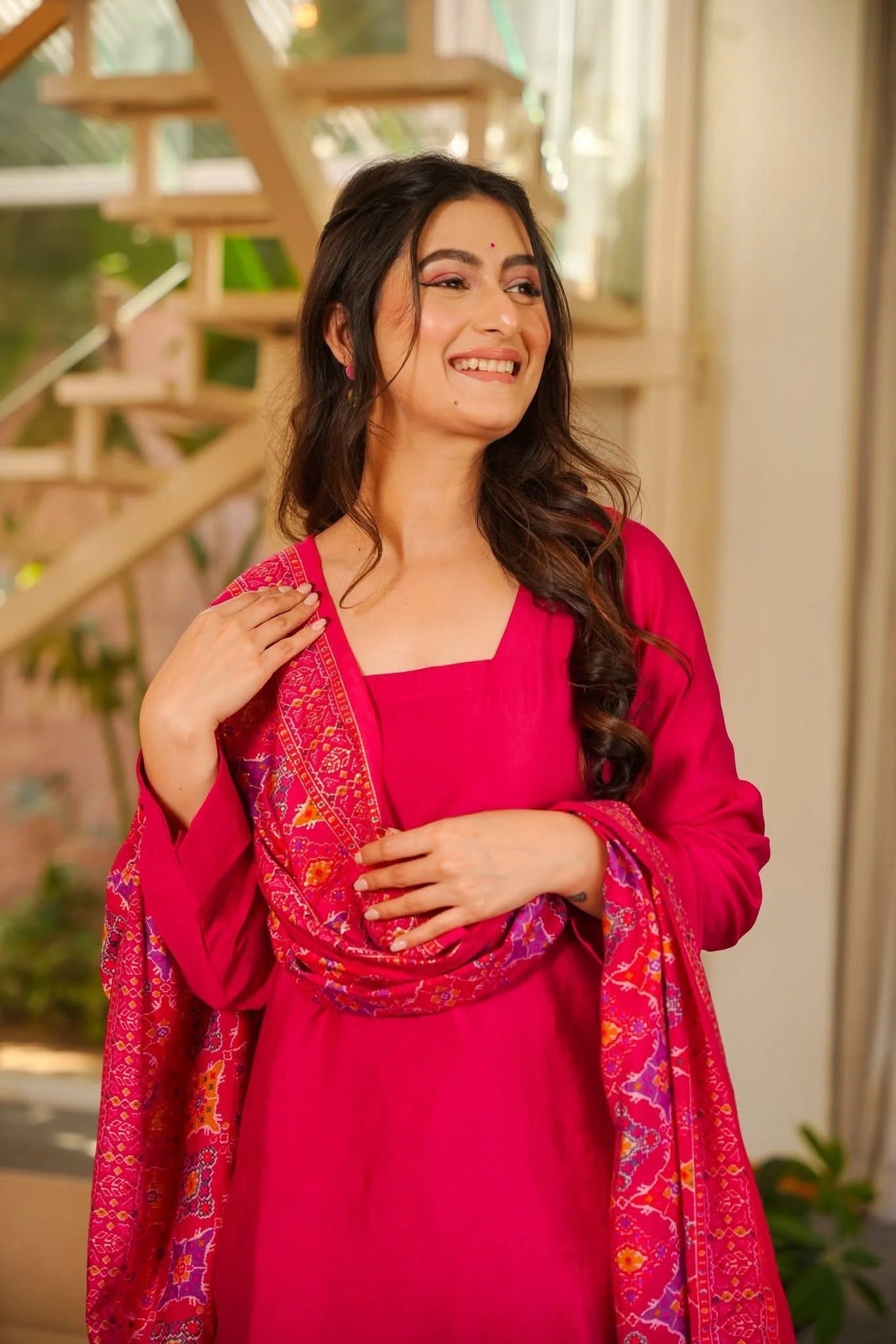 Pink Rani Silk Crepe Gharara Set