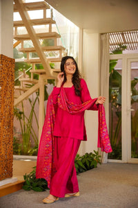 Pink Rani Silk Crepe Gharara Set