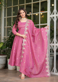 Pink Royale Embroidered Chanderi Anarkali Set