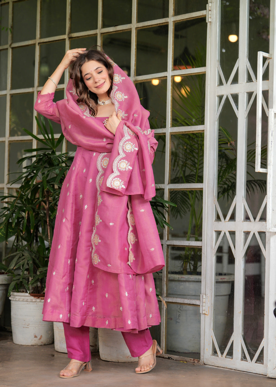 Pink Royale Embroidered Chanderi Anarkali Set