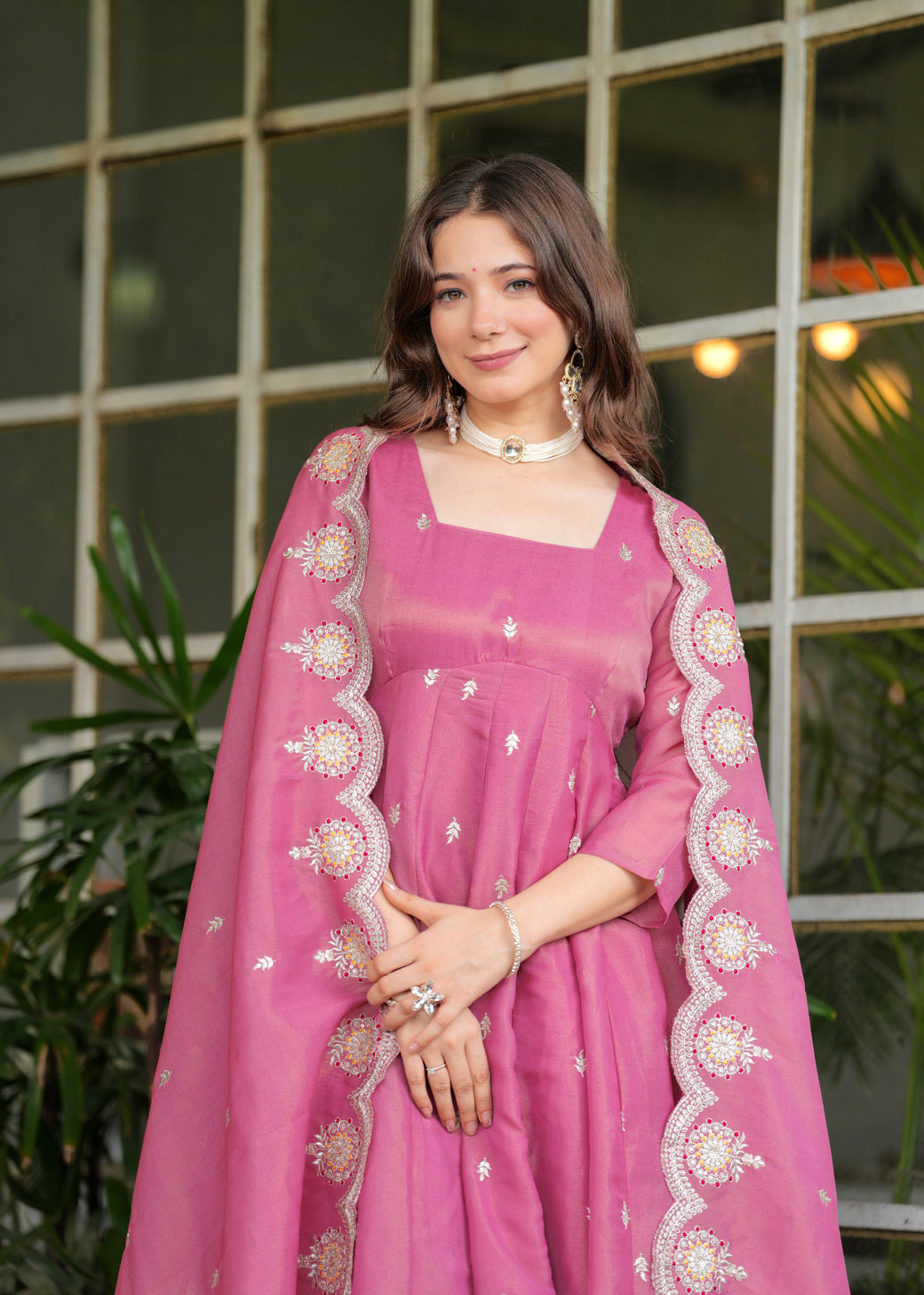 Pink Royale Embroidered Chanderi Anarkali Set