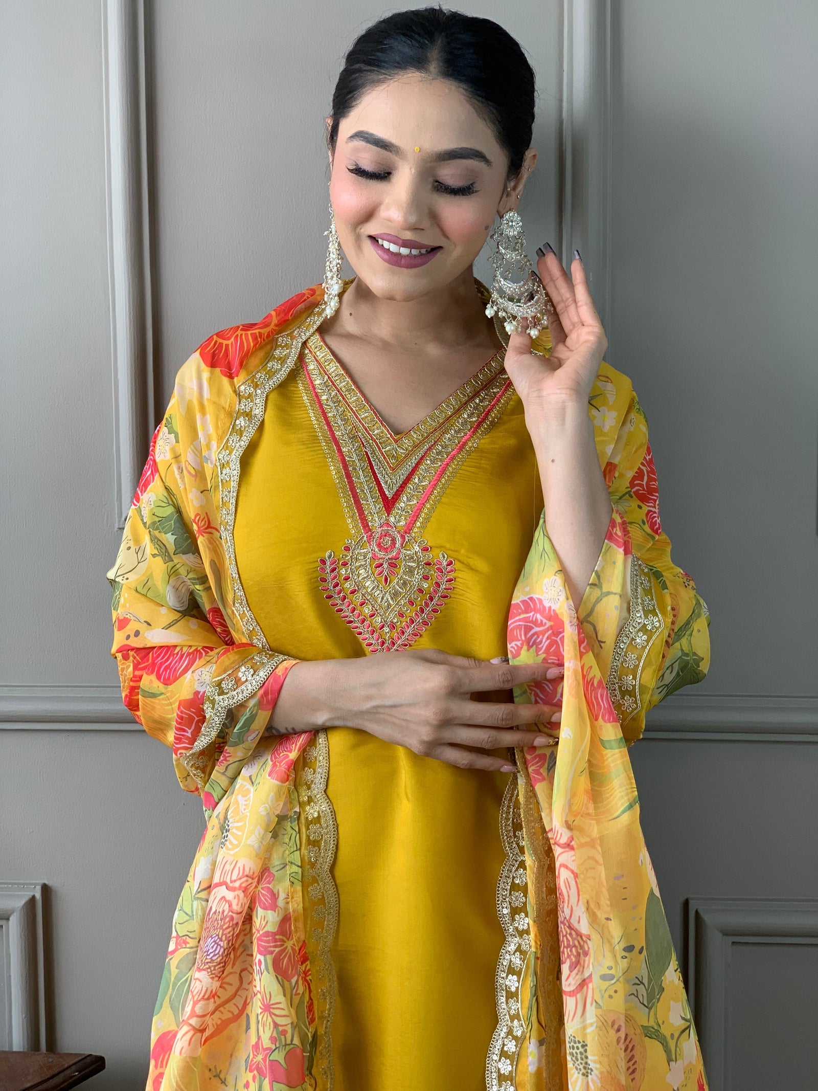 Zafrina Mustard Chanderi Suit Set