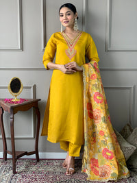 Zafrina Mustard Chanderi Suit Set