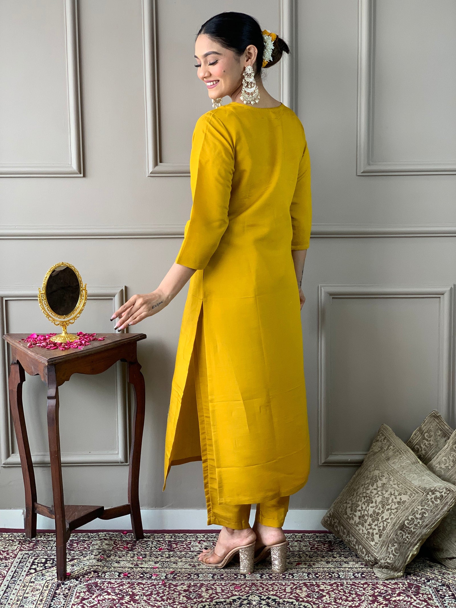 Zafrina Mustard Chanderi Suit Set