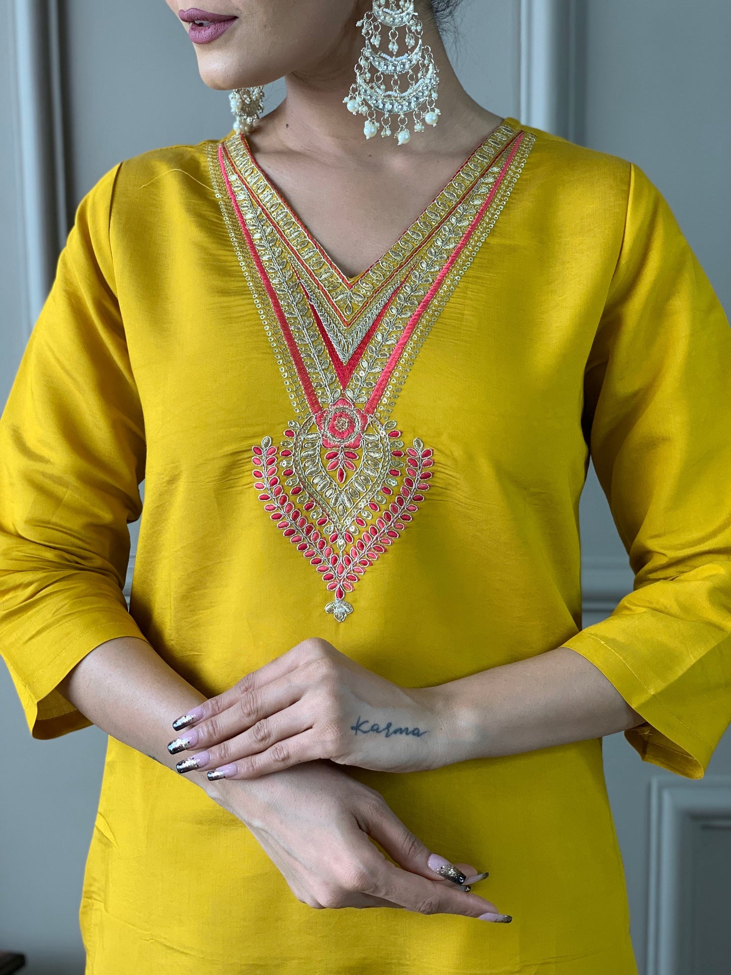 Zafrina Mustard Chanderi Suit Set