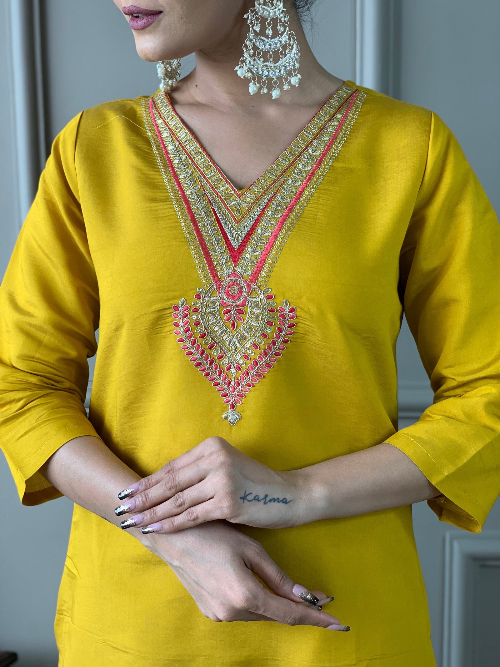 Zafrina Mustard Chanderi Suit Set