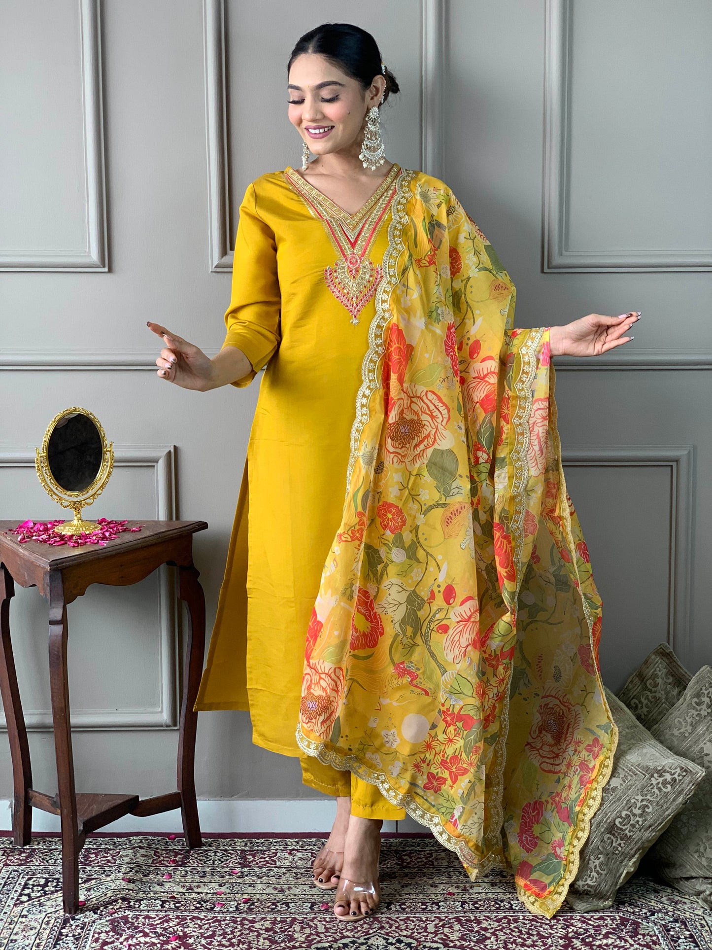 Zafrina Mustard Chanderi Suit Set