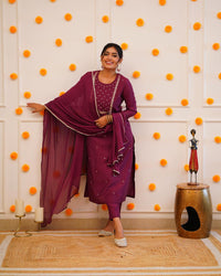Maroon Mehira Embroidered Rayon Suit Set