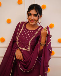 Maroon Mehira Embroidered Rayon Suit Set