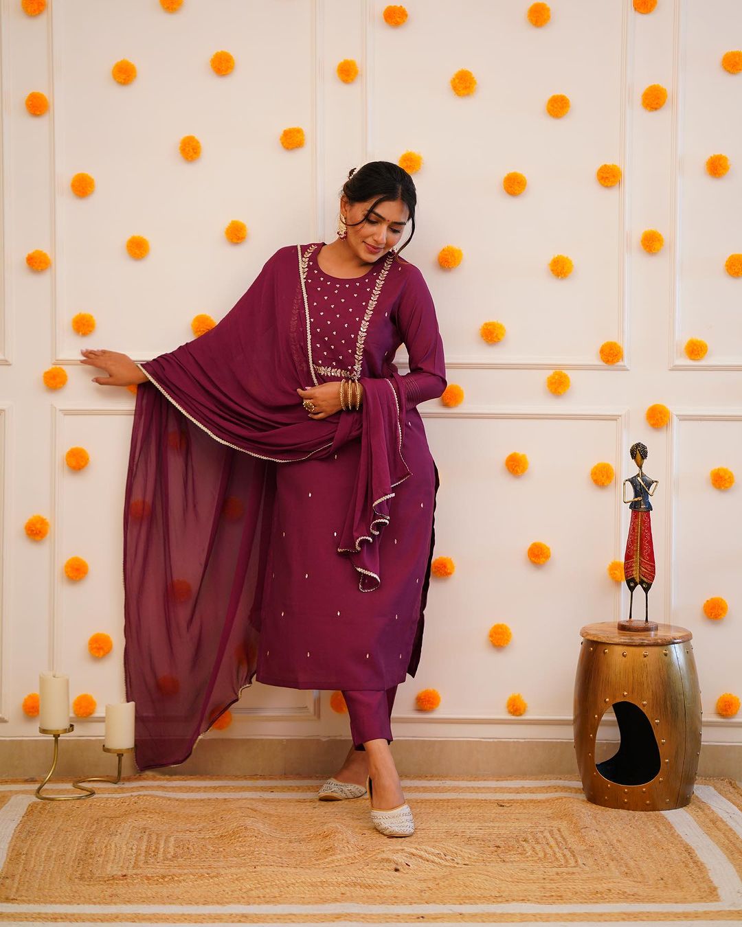 Maroon Mehira Embroidered Rayon Suit Set