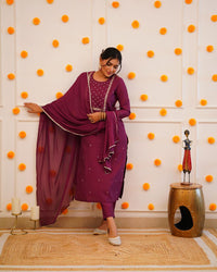 Maroon Mehira Embroidered Rayon Suit Set