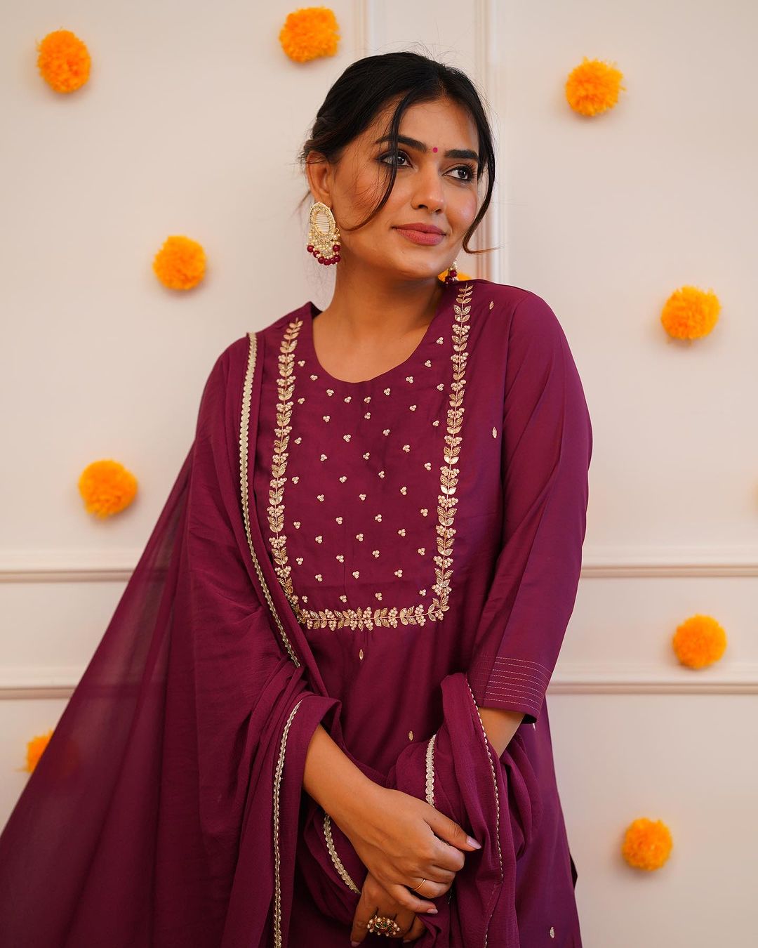 Maroon Mehira Embroidered Rayon Suit Set