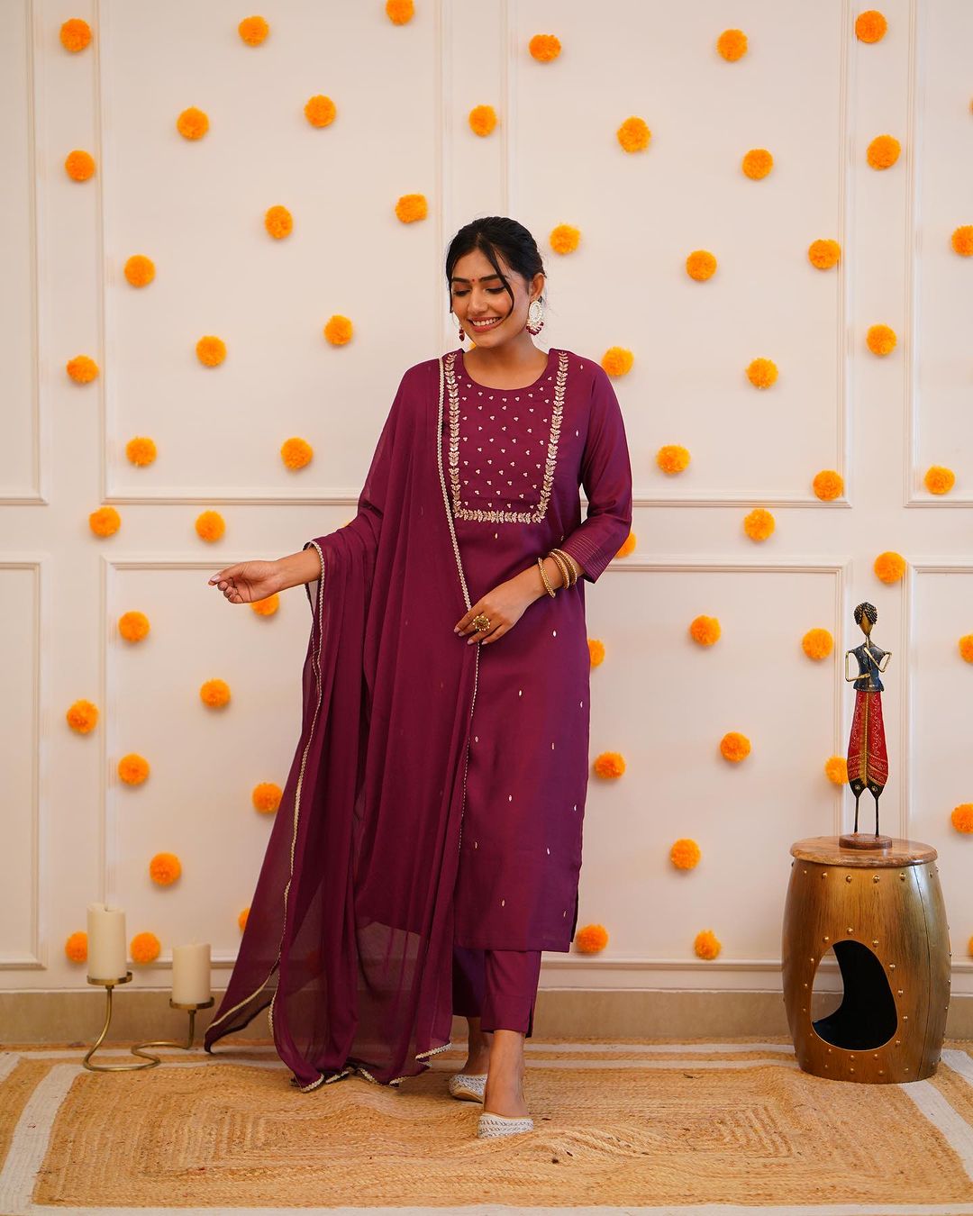 Maroon Mehira Embroidered Rayon Suit Set