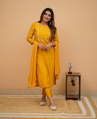 Yellow Mehira Embroidered Rayon Suit Set