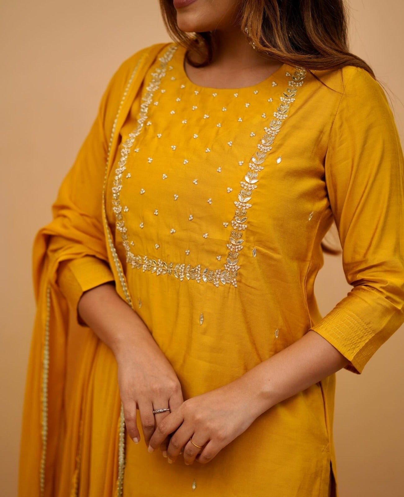 Yellow Mehira Embroidered Rayon Suit Set