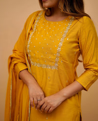 Yellow Mehira Embroidered Rayon Suit Set